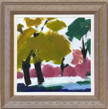 Load image into Gallery viewer, Yellow trees 40x40cm acrylic on canvas, ornate frame
