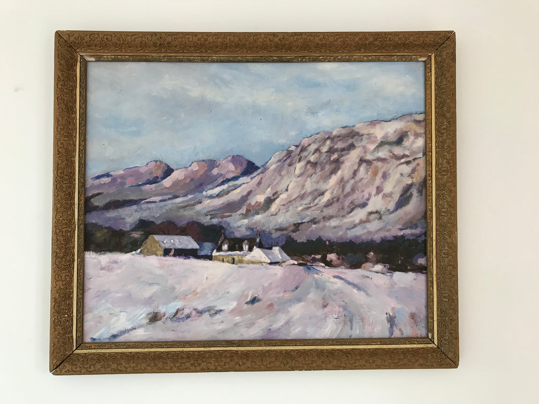 Farm in winter, 60x50cm, Oil on board, ornate gold frame