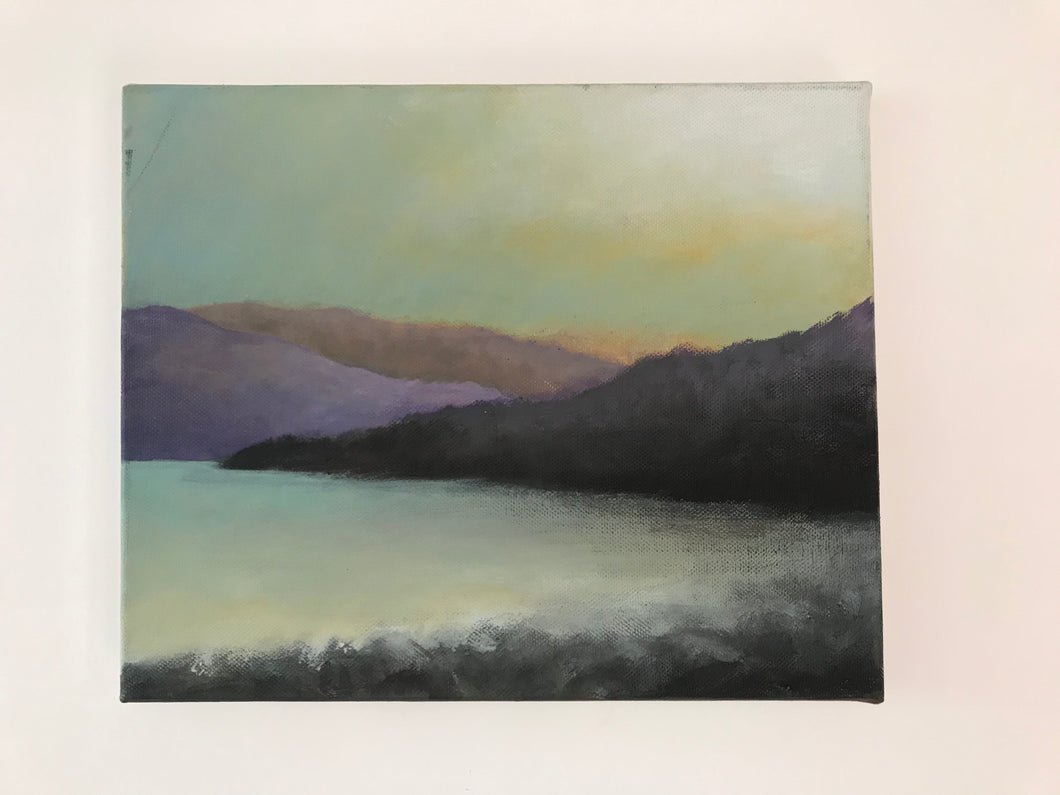 Hills and lake 2 30x20cm Acrylic on canvas. run of 2