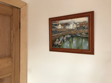 Load image into Gallery viewer, Traditional harbour scene, acrylic on board 45x35cm dark pine frame
