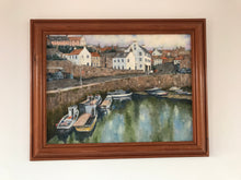 Load image into Gallery viewer, Traditional harbour scene, acrylic on board 45x35cm dark pine frame
