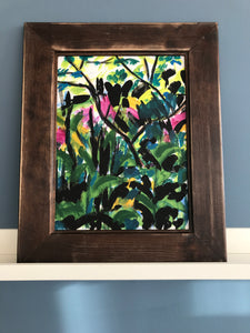 Wild garden 1, Acrylic on paper, 43x50cm chunky wooden frame  run of 3.