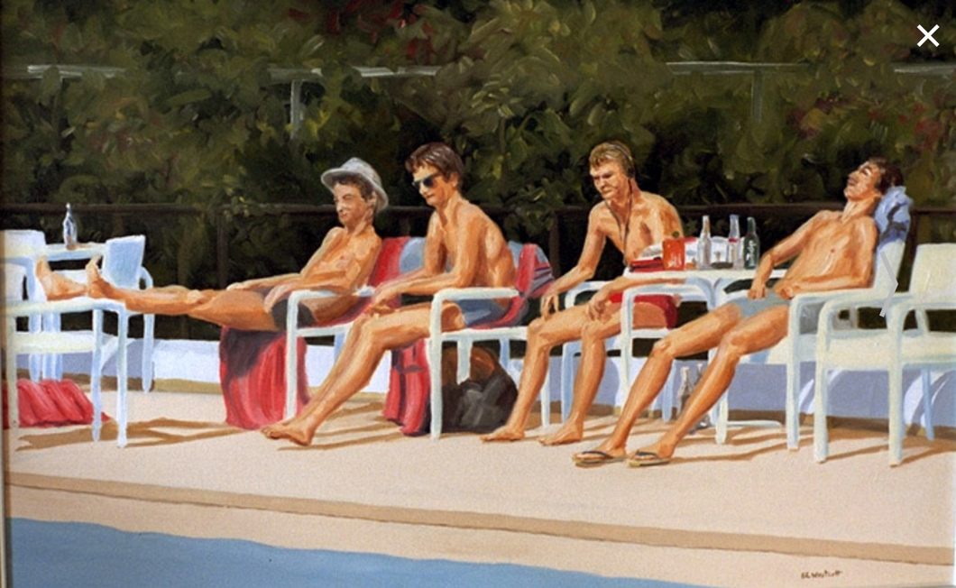 Youths around the pool. Oil on canvas 85x55cm