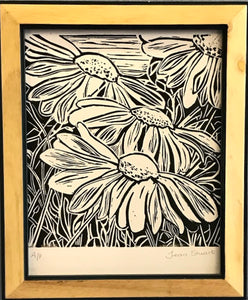 Daisies, Lino cut 25x30cm