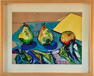 Still life 2 fruit on table, mixed media print. 52x42 run of 2