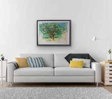 Load image into Gallery viewer, Bushy tree 63x82cm original pastel drawing. Thin black frame
