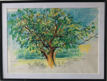 Load image into Gallery viewer, Bushy tree 63x82cm original pastel drawing. Thin black frame
