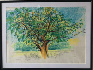 Bushy tree 63x82cm original pastel drawing. Thin black frame