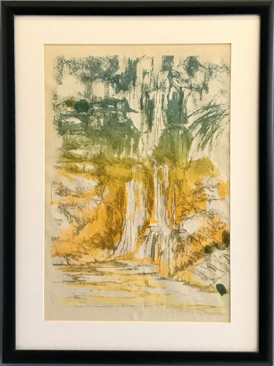 Waterfall etching, tinted. 42x58cm